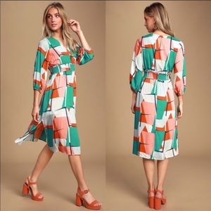 Lulu’s | Gallery Walk Geometric Retro Midi Dress L